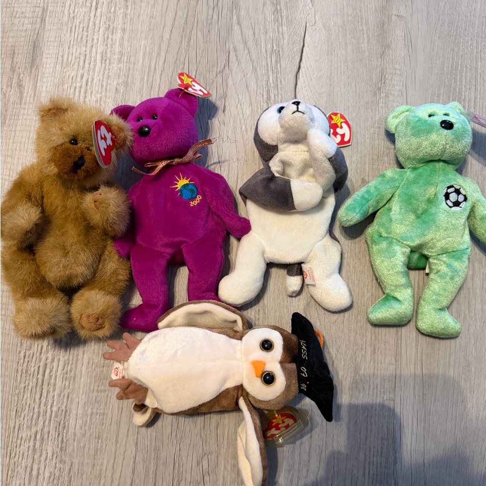 Ty Beanie Babies Assorted Plush Bear & Animal Toy - Purple, Green, Brown, White